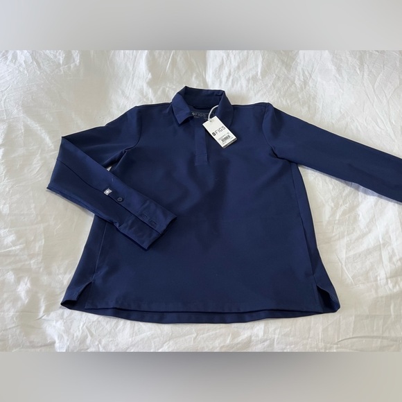Figs Tops - FIGS |Navy Blue Nala Top Long Sleeve Collared Technical Scrub | Women’s XXS NWT